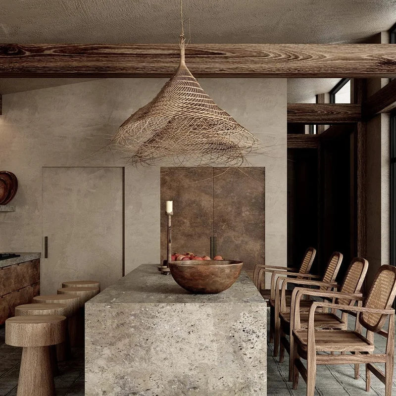 suspension rétro en bambou tissé pour décoration intérieure asiatique - vue 5 sur 8