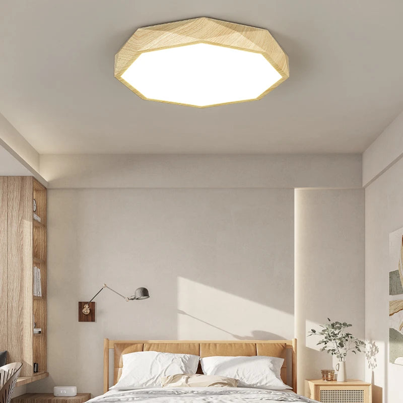 plafonnier led moderne en bois et métal design géométrique - vue 4 sur 14