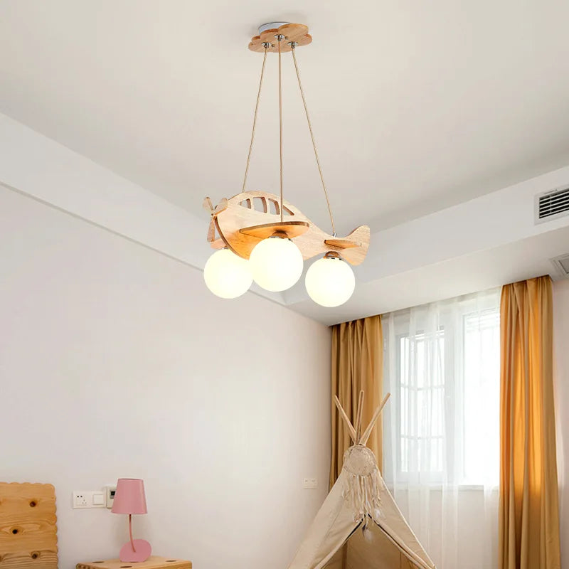 lustre avion en bois led pour chambre d'enfant moderne - vue 7 sur 7