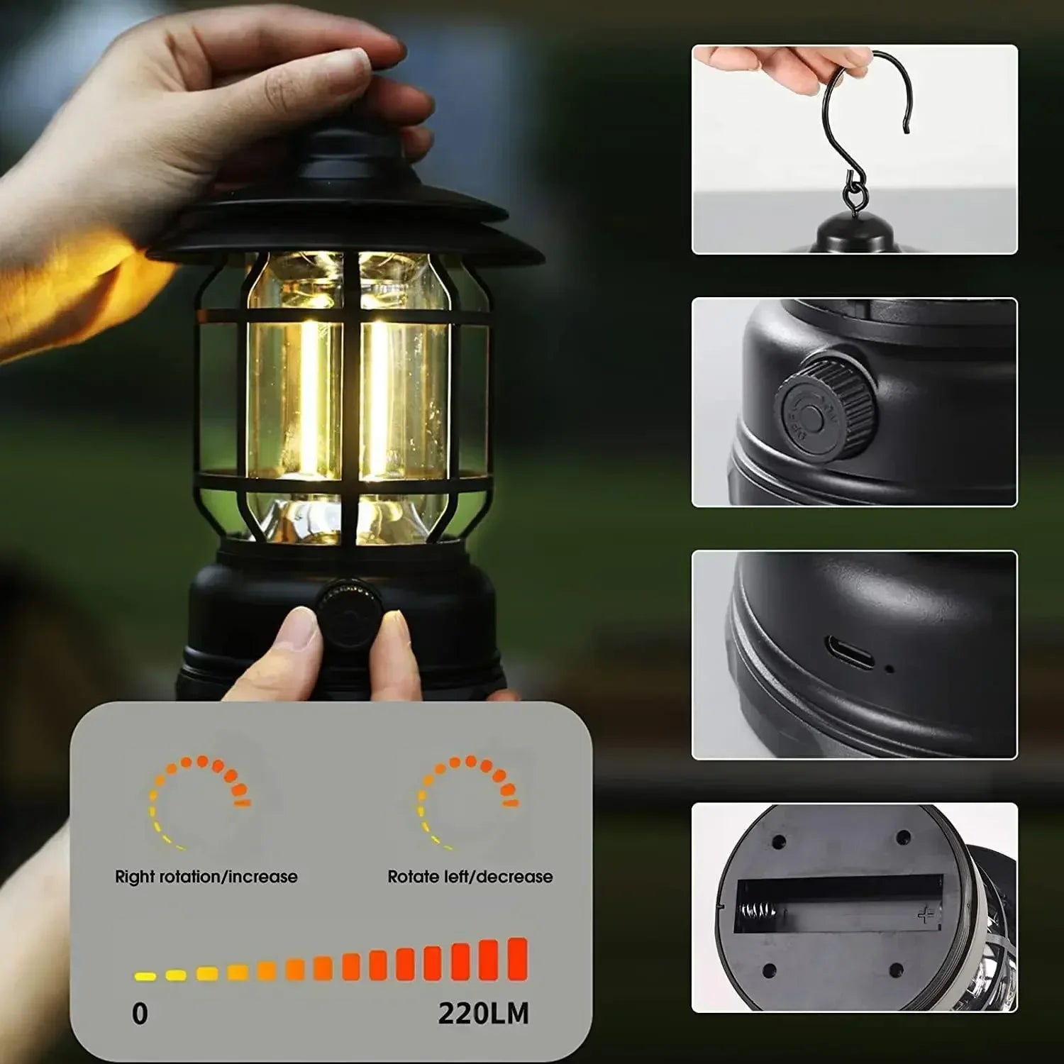 lanterne de camping rechargeable étanche pour randonnée et pêche - vue 4 sur 8