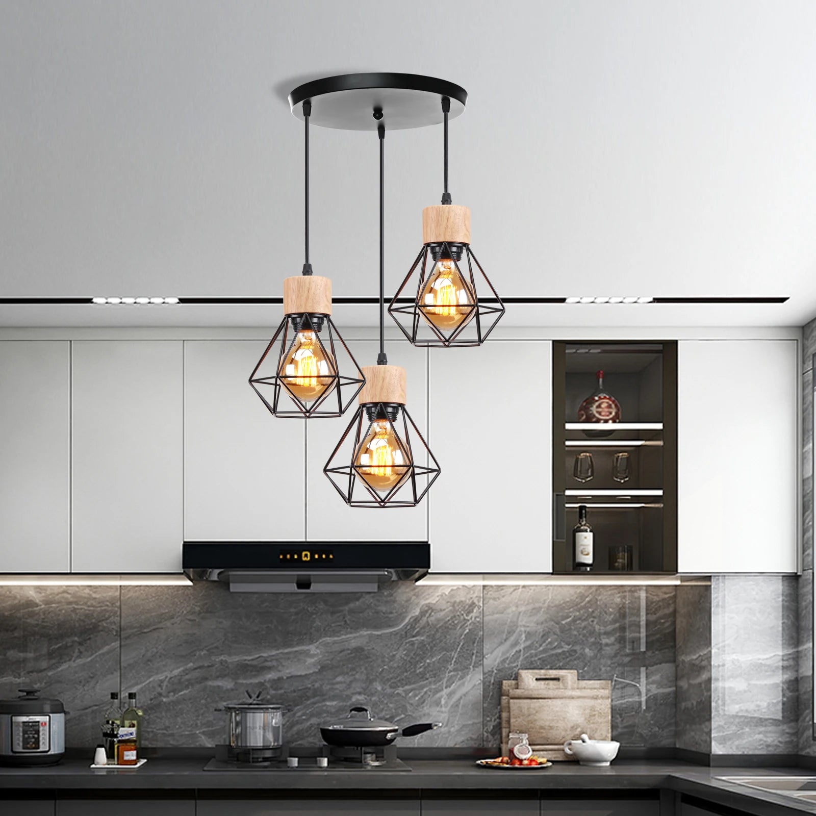 suspension vintage en bois luminaire led suspendu - vue 4 sur 14
