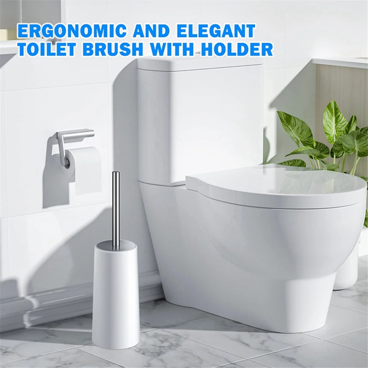 Toilet Brush and Holder, 2 Pack Toilet Brush with 304 Stainless Steel Long Handle, Toilet Bowl Brush White - vue 6 sur 6