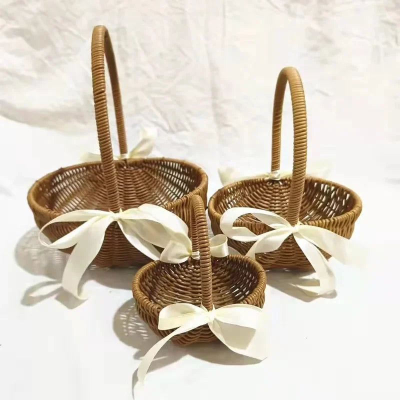 1pc Handwoven Flower Basket, Floral Decoration Dried Artificial Flower Gift Handwoven Basket, Handmade Fruit Basket - vue 1 sur 6