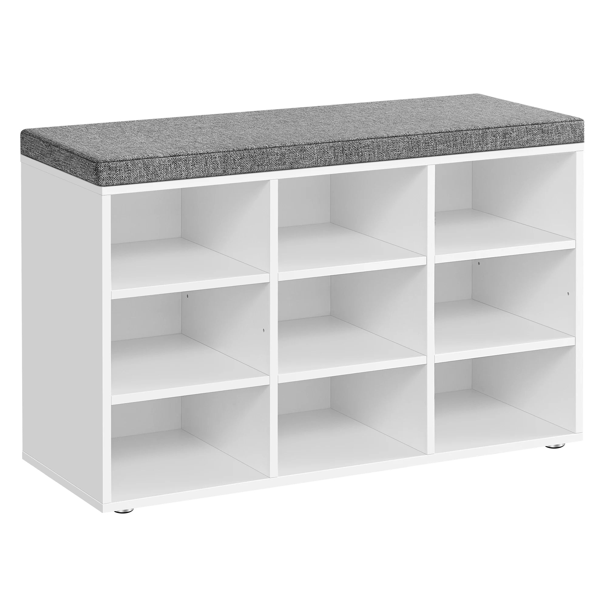 VASAGLE Shoe Bench, Storage Bench with Padded Seat, with Cushion, 9 Compartments, Adjustable Shelves, for Living Room, Hallway