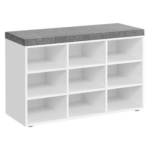 VASAGLE Shoe Bench, Storage Bench with Padded Seat, with Cushion, 9 Compartments, Adjustable Shelves, for Living Room, Hallway