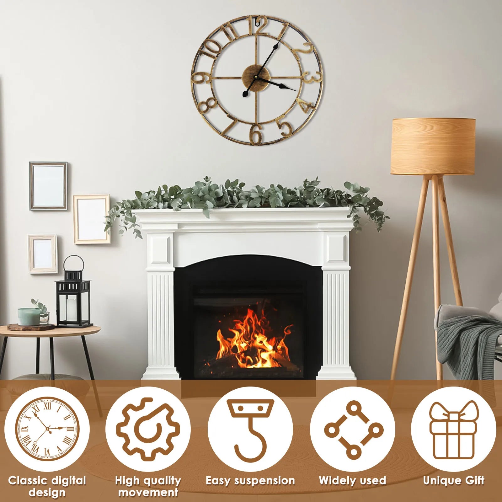 horloge murale vintage silencieuse en fer rustique 16 pouces - vue 5 sur 8