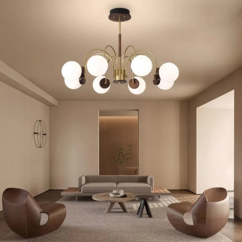 Walnut Wood chandelier lights, Wabi-sabi Modern style, Living Room lighting for Bedroom, Bedside, Living, Dining Room, Showcase - vue 4 sur 9