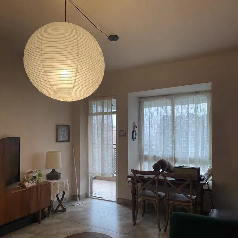 lustre led rond en papier de riz style nordique wabi sabi
