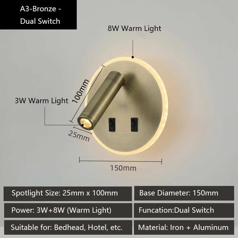 applique murale led moderne avec ports usb et lampes de lecture réglables - vue 13 sur 16