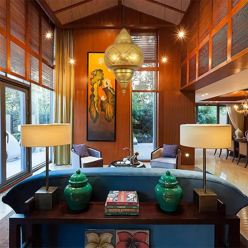 lustre led sandyha style asie du sud-est décoration intérieure dorée - vue 5 sur 7