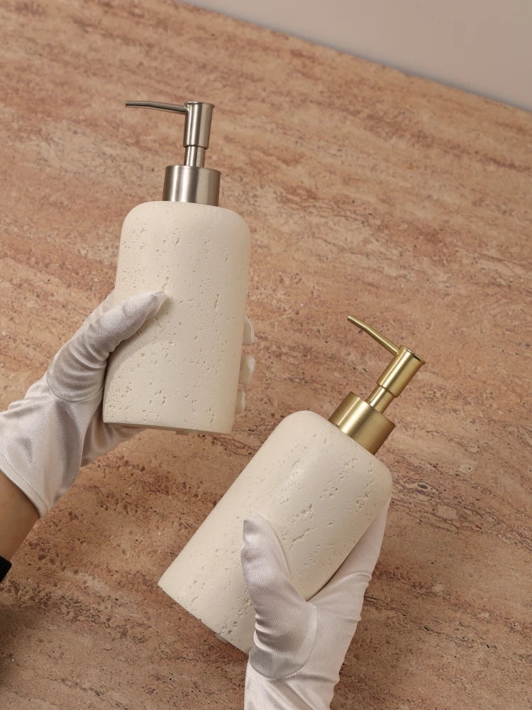 Ahunderjiaz Wabi-Sabi Style Push Bottle, Marble Shower Gel Dispenser Bottle, Light Luxury Bathroom Tabletop Decoration, Home Dec - vue 3 sur 10