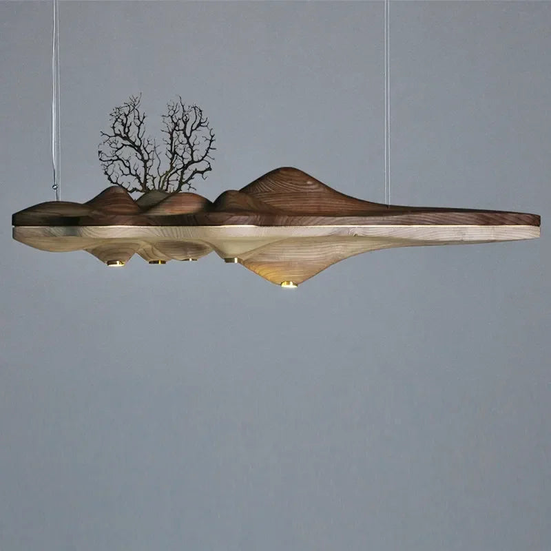 Lustre nordique moderne résine bois massif éclairage décoratif intérieur - vue 6 sur 9