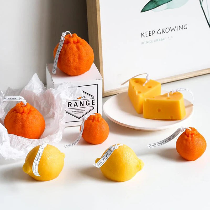 1Pc Soy Wax Candles Creative Orange Lemon Cheese Scented Candle, Home Table Dinner Decoration Aromatherapy Candle, Photo Props - vue 5 sur 10