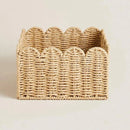 Scalloped Edge Basket, Wicker Storage Baskets,Handwoven Organizing Baskets For Shelves, Paper Rope Design