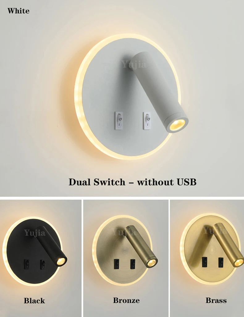 applique murale led moderne avec ports usb et lampes de lecture réglables - vue 5 sur 16