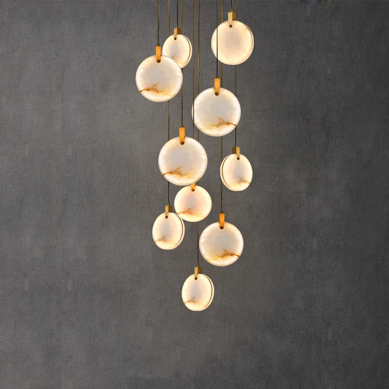 Lustre artistique LED en marbre doré à intensité réglable - vue 7 sur 25