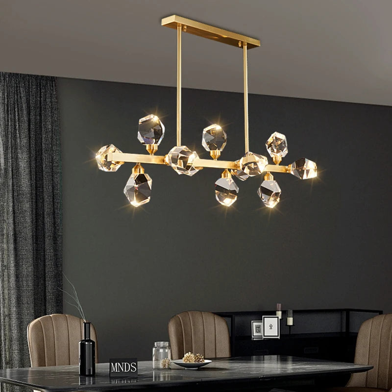 lustre moderne en laiton diamant cristal led de luxe - vue 2 sur 18