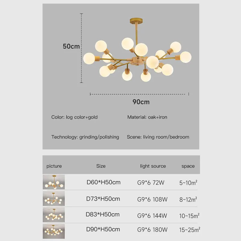 lustre à led en bois nordique pour décoration intérieure moderne - vue 6 sur 9
