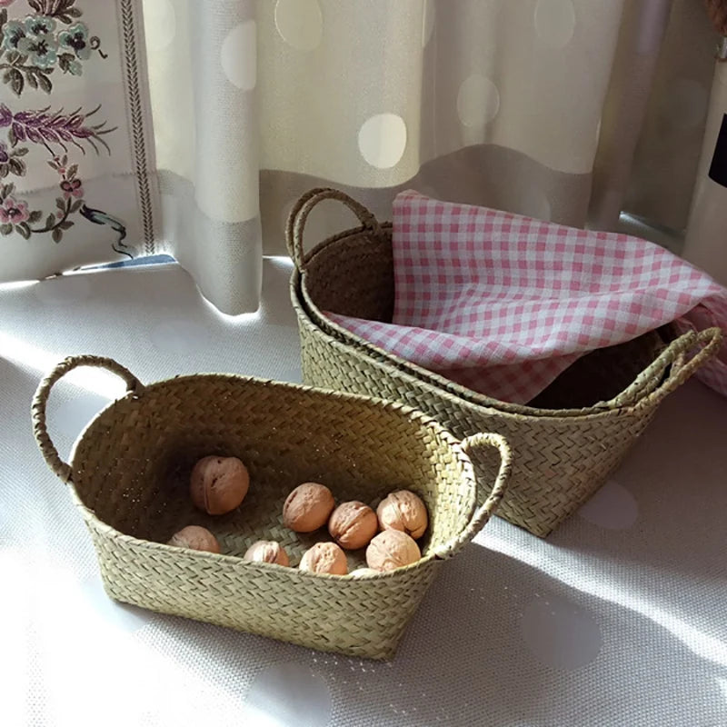 panier de rangement en paille tissé à la main pour divers usages - vue 3 sur 7