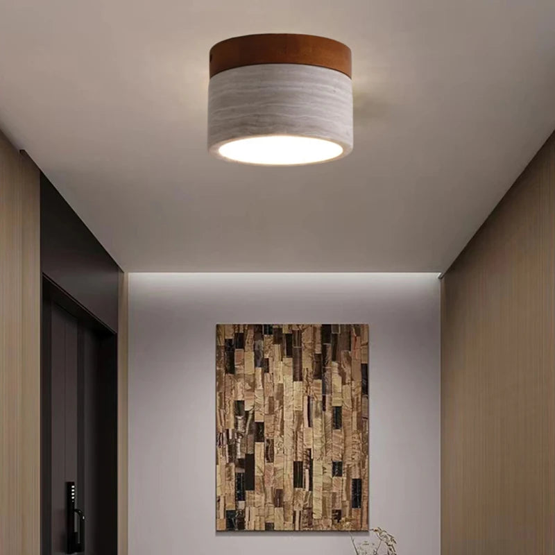 plafonnier minimaliste en marbre et bois pour - vue 5 sur 7