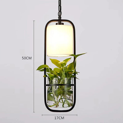 Suspension moderne en cage avec abat-jour en verre et fer