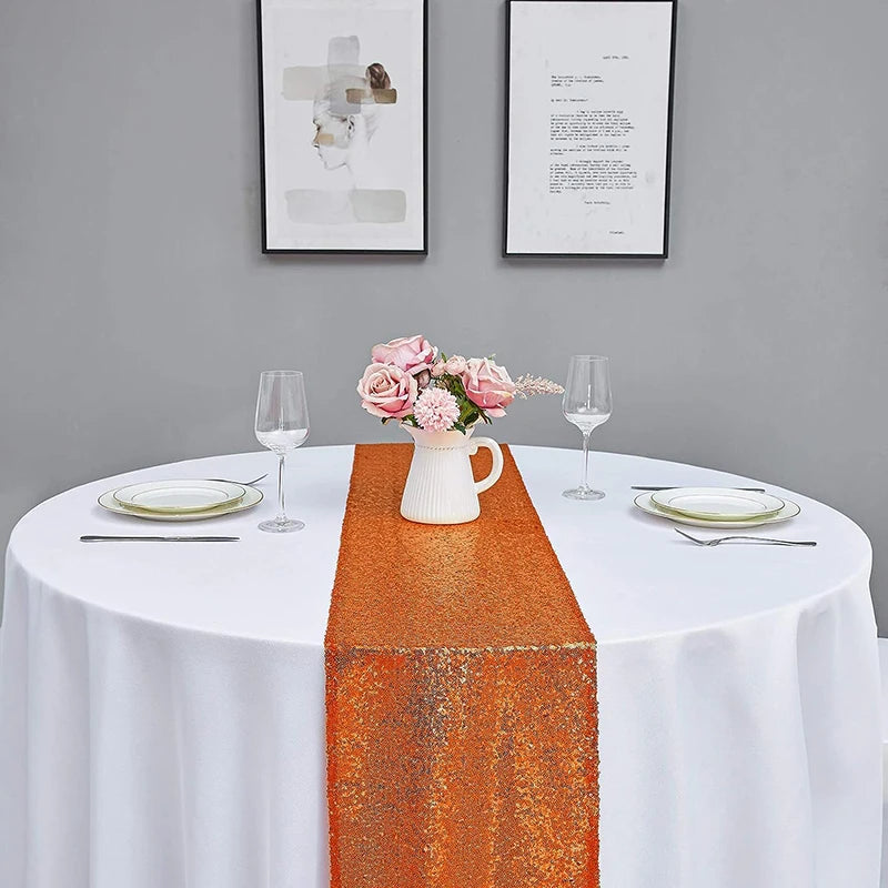 Chemin de table orange à paillettes décoration fête - vue 6 sur 7