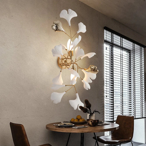 applique murale moderne en céramique feuille de ginkgo dorée pour hôtel - vue 3 sur 6