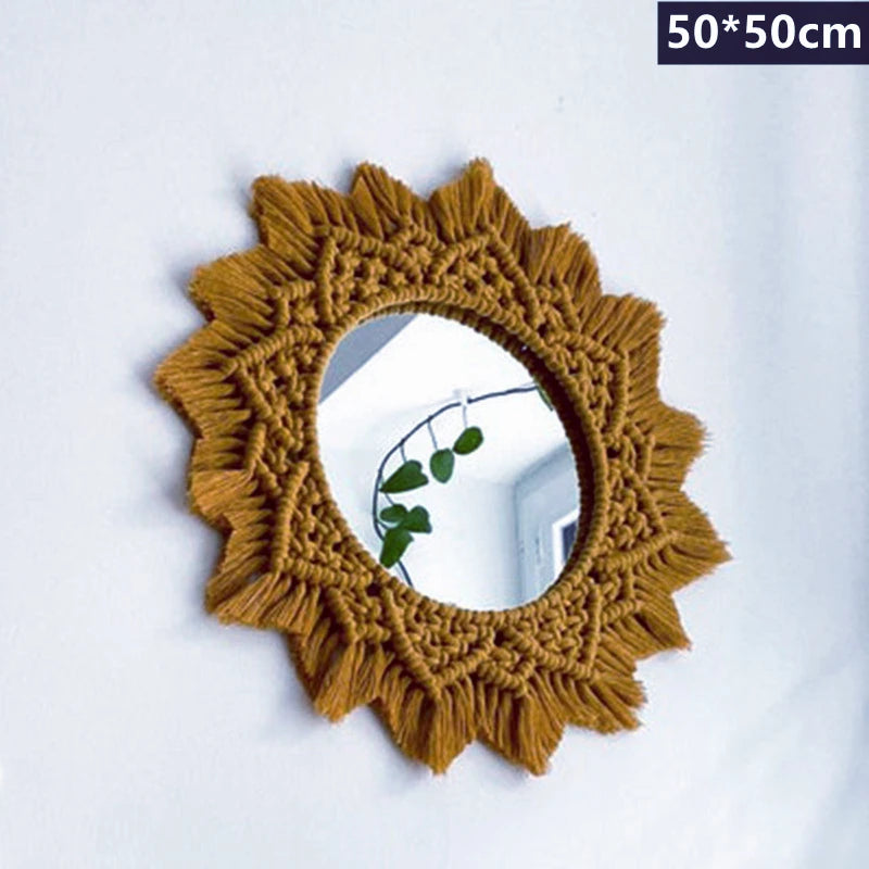 miroir rond en macramé style bohème pour décoration murale - vue 15 sur 19