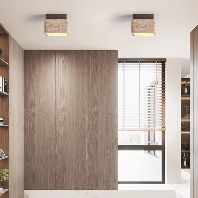 plafonnier carré wabi sabi en marbre travertin décoratif - vue 3 sur 6