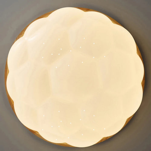 Minimalist nordic LED ceiling light in acrylic and wood, pumpkin shape - vue 6 sur 12