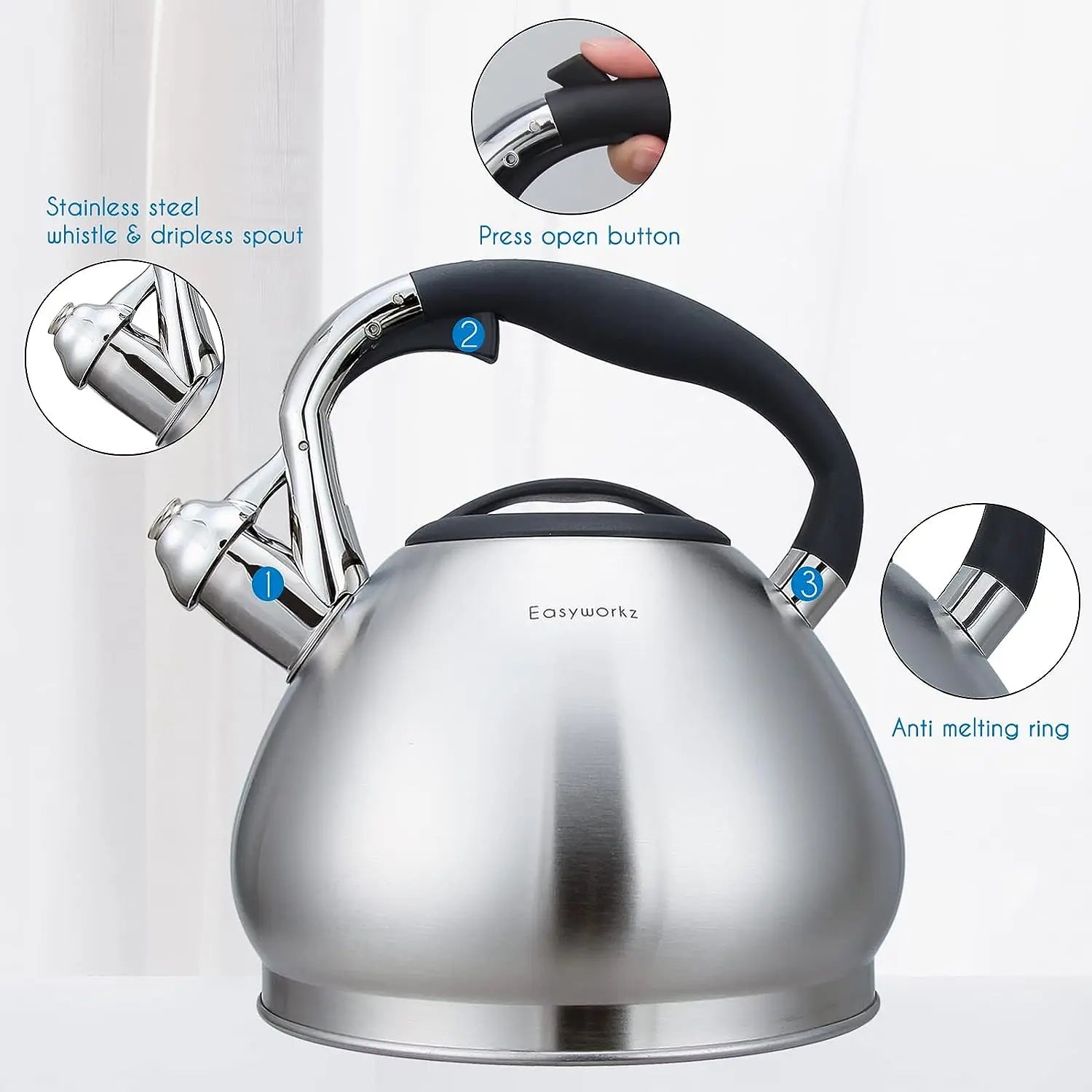 Bouilloire sifflet acier inoxydable grande capacité 3l - vue 6 sur 7