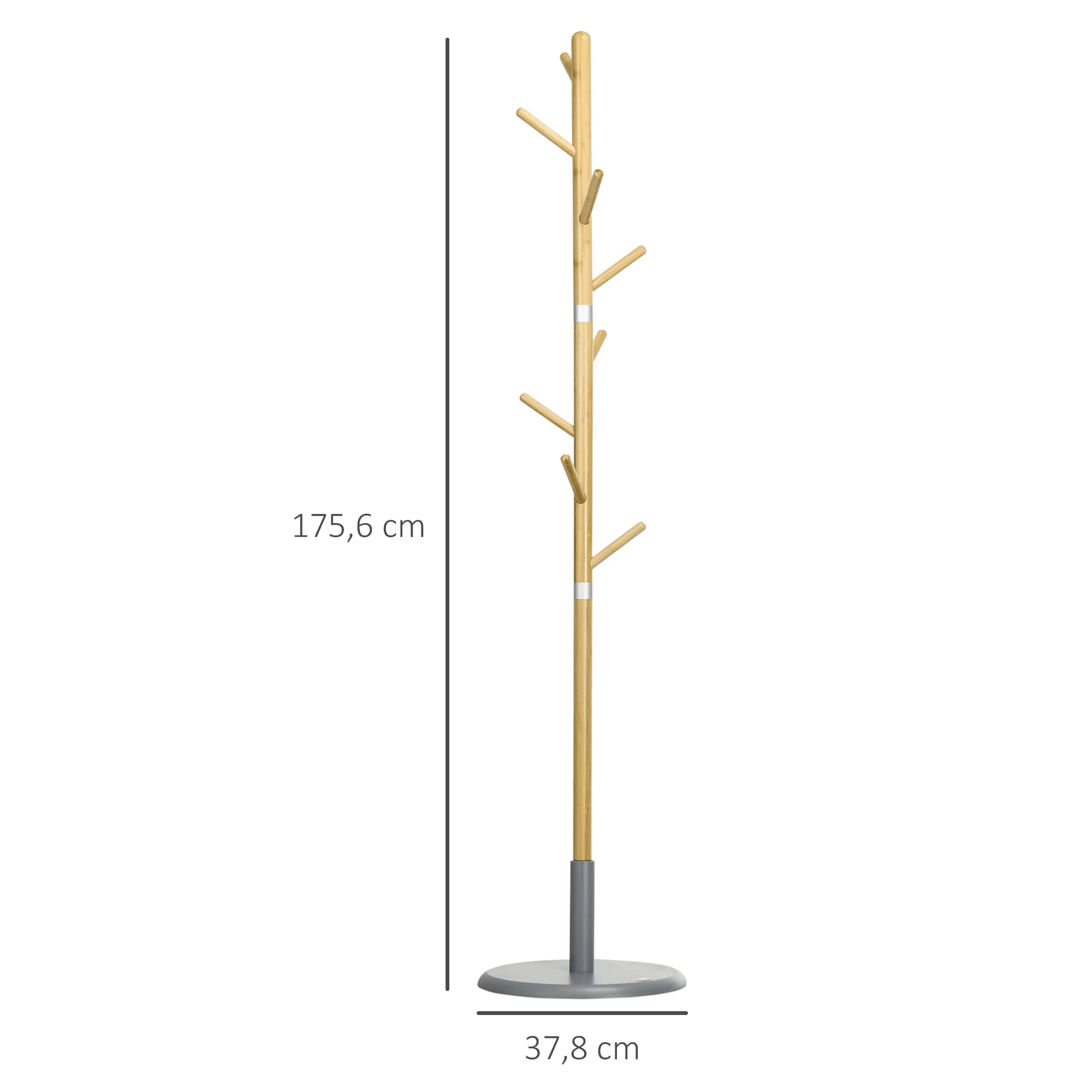 HOMCOM bamboo stand rack with 8 hooks Ø 37.8x175.6 cm Natural - vue 3 sur 7