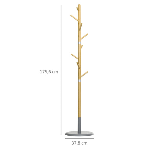 HOMCOM bamboo stand rack with 8 hooks Ø 37.8x175.6 cm Natural - vue 4 sur 7