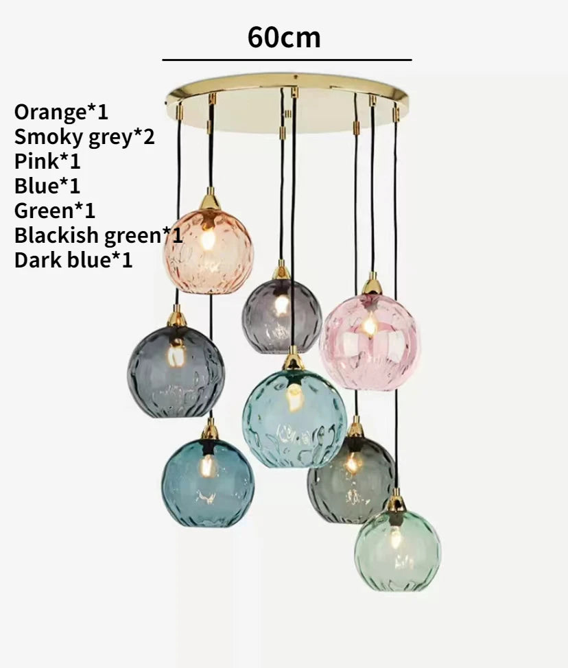 Lustre boule de verre coloré nordique lampes suspendues moderne Grain d'eau Restaurant cuisine luminaire suspendu chambre lampe de chevet - vue 28 sur 29