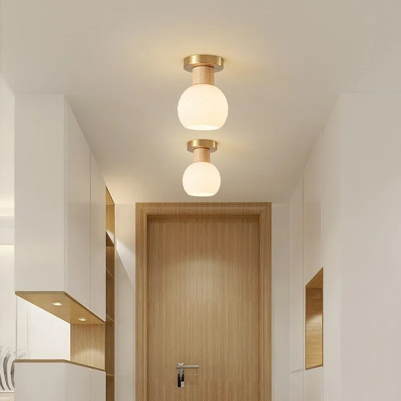 Nordique LED plafonnier en bois noyer luminaire salon allée couloir étude chambre lampes intérieur décor éclairage lampes Lustre - vue 3 sur 16