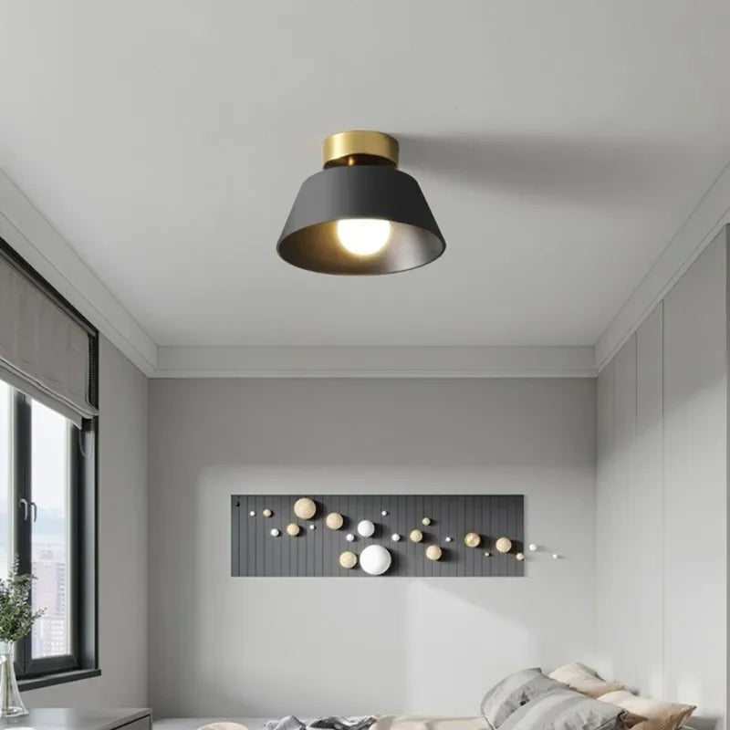 plafonnier led rétro en fer rond avec abat-jour