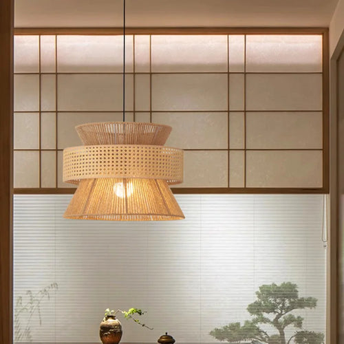 Suspension Sabi Wabi style chinois en rotin cannage - vue 5 sur 24