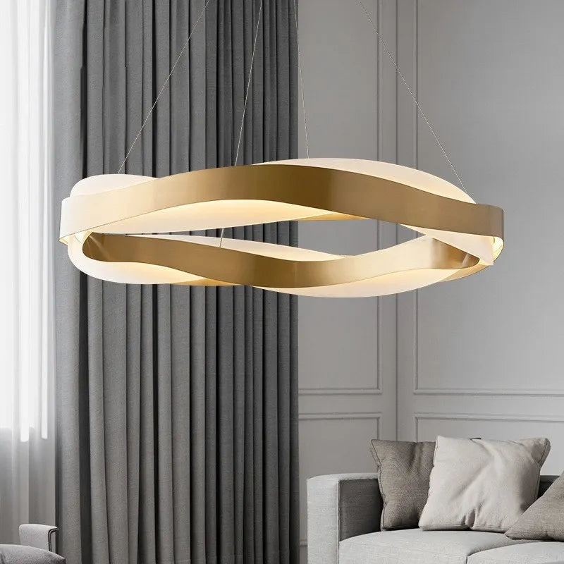 lustre moderne design anneau doré suspension nordique éclairage intérieur - vue 5 sur 11