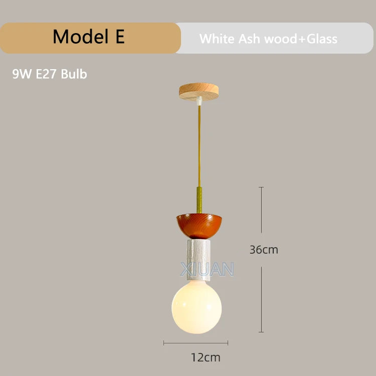 Suspension en bois modernes chambre nordique chevet LED suspension Restaurant cuisine coloré Lustre en bois Lustre maison Dec - vue 10 sur 13