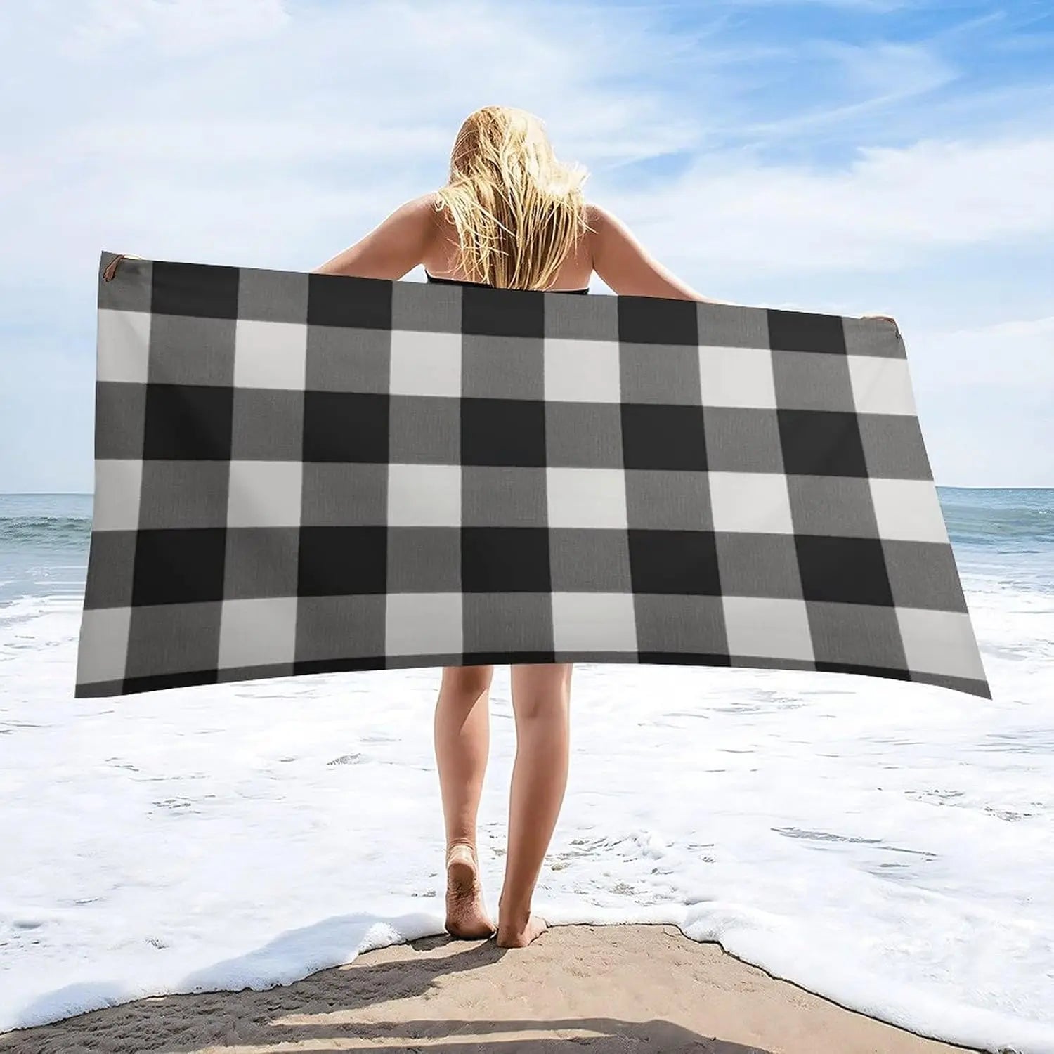 serviette de plage carreaux legere anti sable rapide - vue 6 sur 6