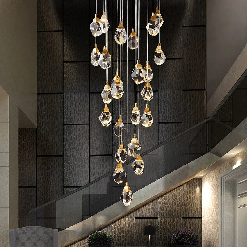Lustre en cristal de luxe Villa cage d'escalier salle à manger chambre salon Iceberg éclairage en forme de Ling éclairage intérieur lampes LED - vue 5 sur 7
