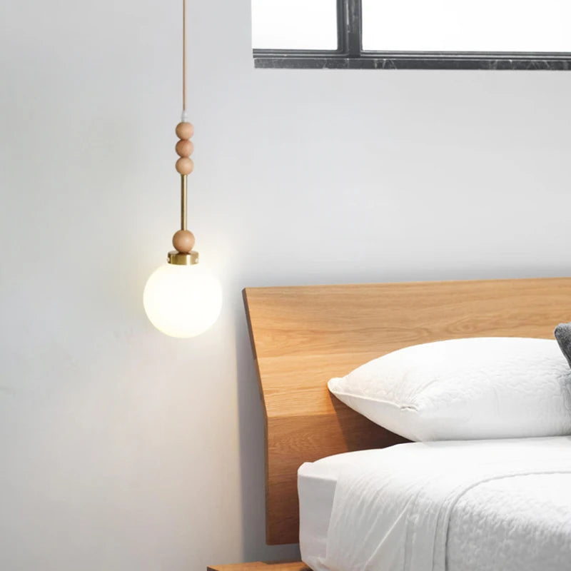 suspension vintage en verre et bois led - vue 4 sur 7