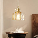 Japanese style glass pendant light in vintage brass with LED for bedroom or dining table