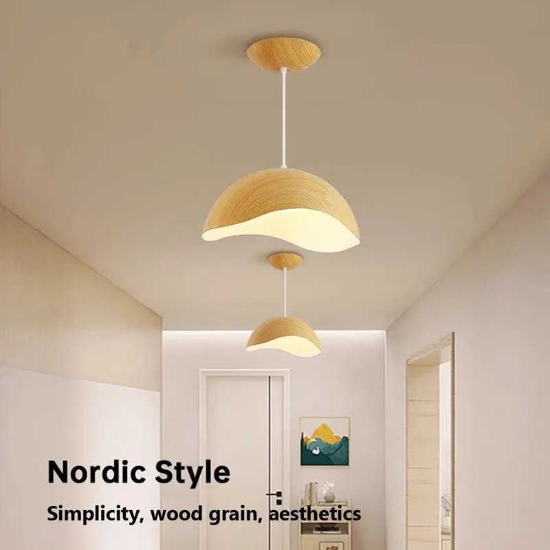 Lustre fer grain bois nordique LED salle manger bureau chevet - vue 4 sur 18