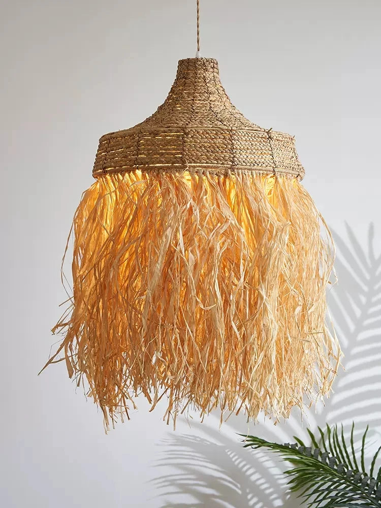 suspension en rotin tissée à la main style wabi sabi naturel - vue 3 sur 9