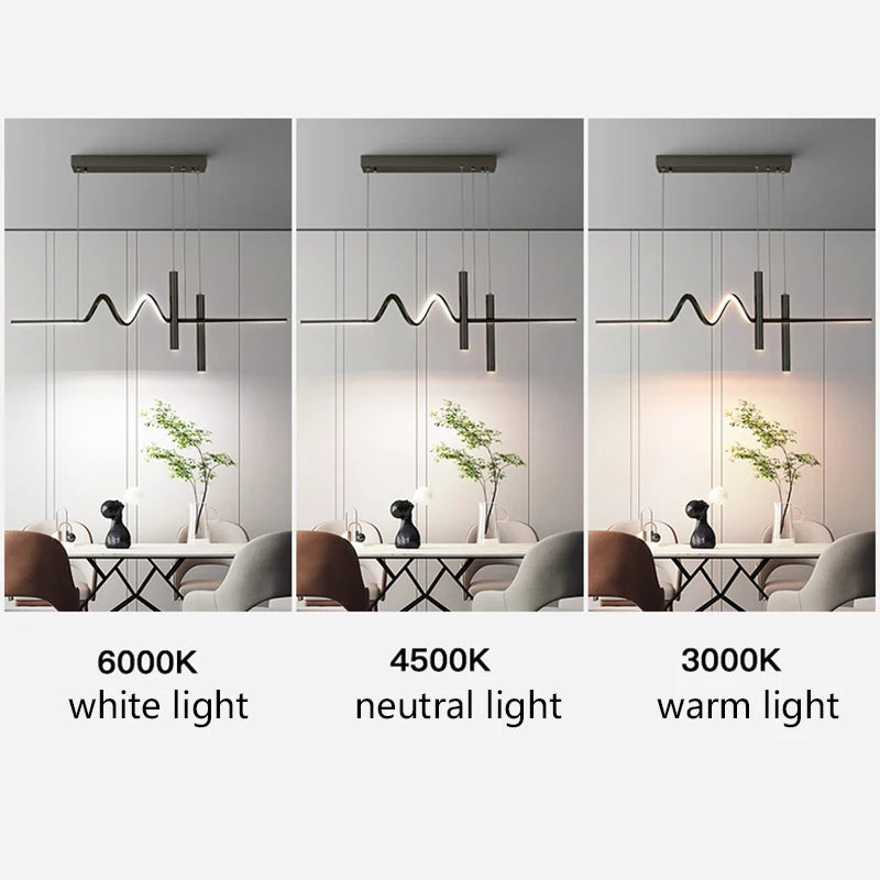 Suspension LED moderne lumières lustre or vague Lampadario lampe ECG salle à manger chambre salon cuisine suspension suspension - vue 4 sur 10