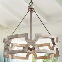 Vintage wooden chandelier for living room, bedroom, kitchen, retro farmhouse pendant light