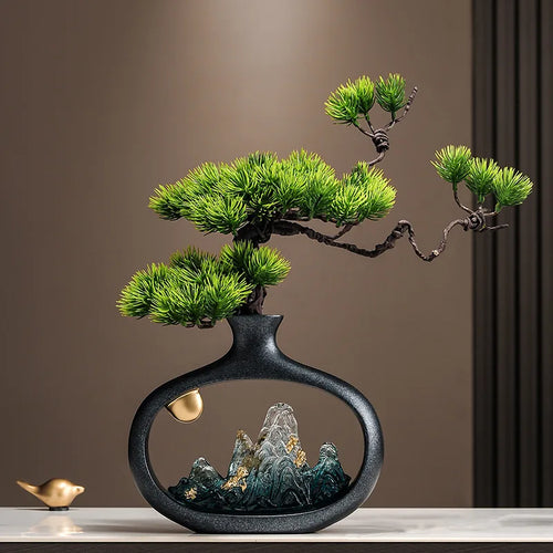 New Chinese welcome pine vase ornament, living room entrance TV cabinet, Bogu rack ornament, office housewarming gift - vue 3 sur 9