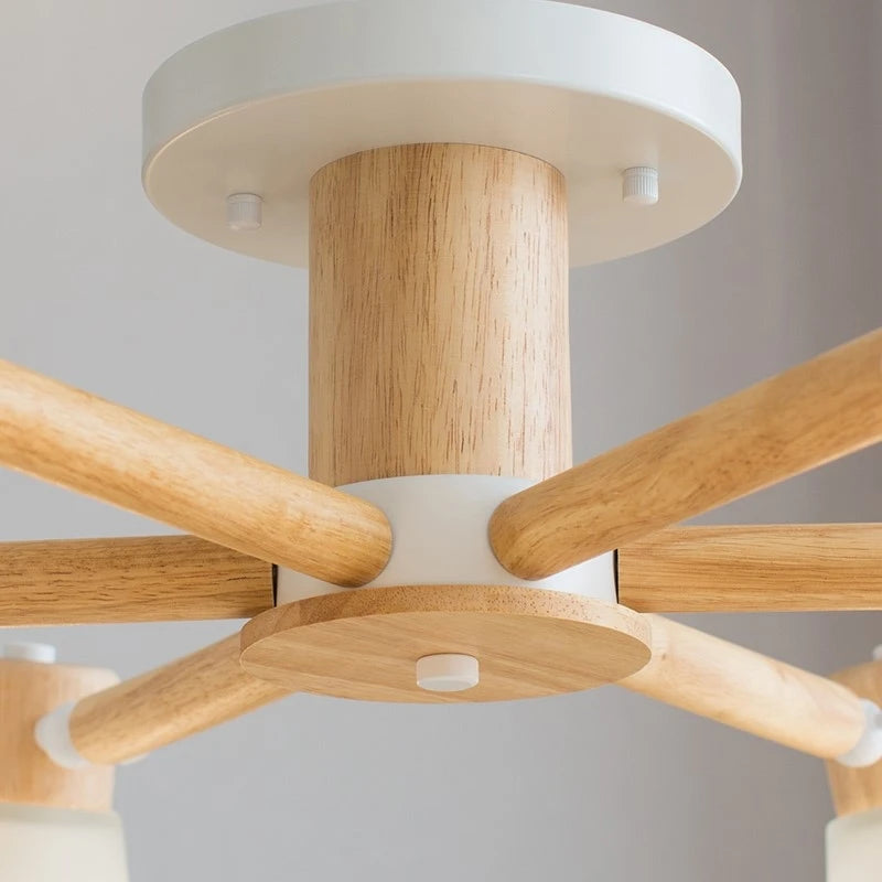 lustre nordique décoratif en verre et bois