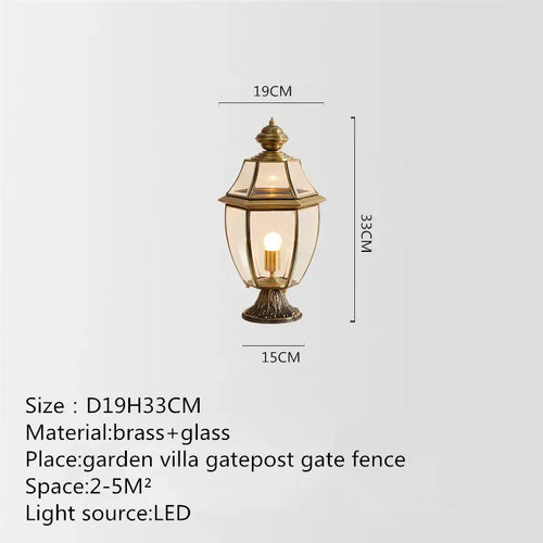 lampe de jardin classique en laiton éclairage extérieur étanche rétro - vue 8 sur 8